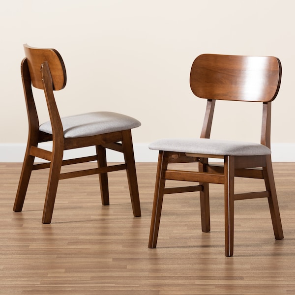 Baxton Studio Euclid Mid-Century Modern Grey Fabric and Walnut Brown Finished Wood 2-Piece Dining Chair Set - 184-11647-ZORO