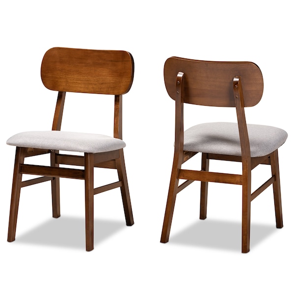 Baxton Studio Euclid Mid-Century Modern Grey Fabric and Walnut Brown Finished Wood 2-Piece Dining Chair Set - 184-11647-ZORO
