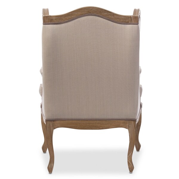 Baxton Studio Oreille White Wash Distressed Two-tone Beige Upholstered Armchair - 121-6652