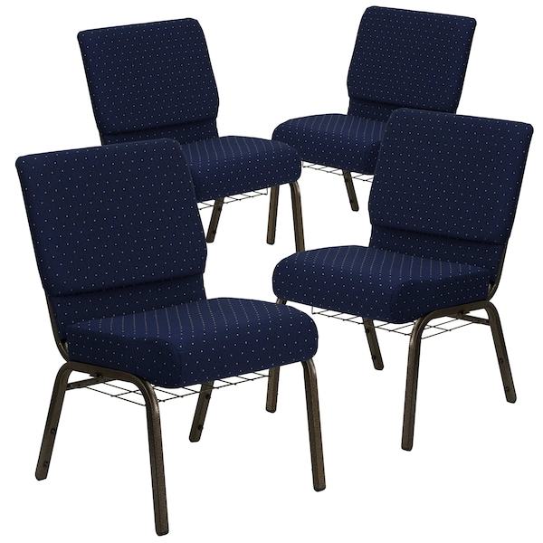 Flash Furniture 21"W Navy Blue Dot Fabric Church Chair w/Book Rack, 4PK - 4-FD-CH0221-4-GV-S0810-BAS-GG