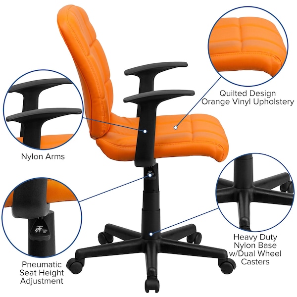 Flash Furniture Metal Contemporary Chair, 16-3/4" to 21-3/4, Fixed Arms, Orange - GO-1691-1-ORG-A-GG