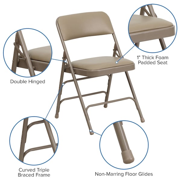 Flash Furniture Beige Vinyl Folding Chair - 4-HA-MC309AV-BGE-GG
