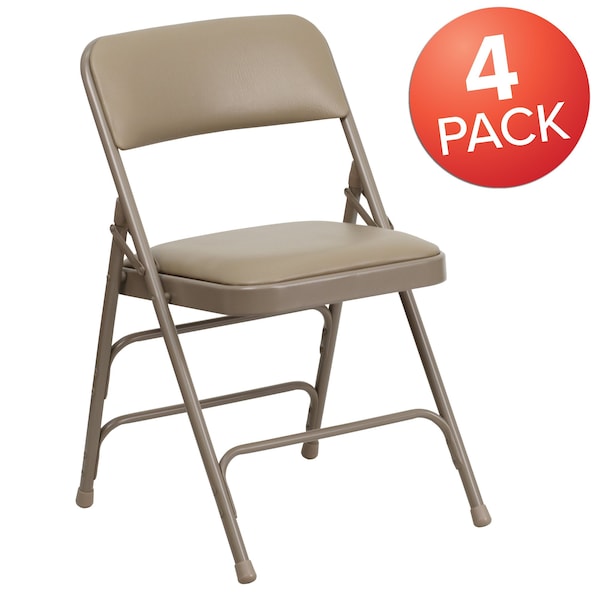 Flash Furniture Beige Vinyl Folding Chair - 4-HA-MC309AV-BGE-GG