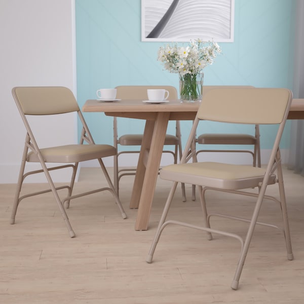 Flash Furniture Beige Vinyl Folding Chair - 4-HA-MC309AV-BGE-GG