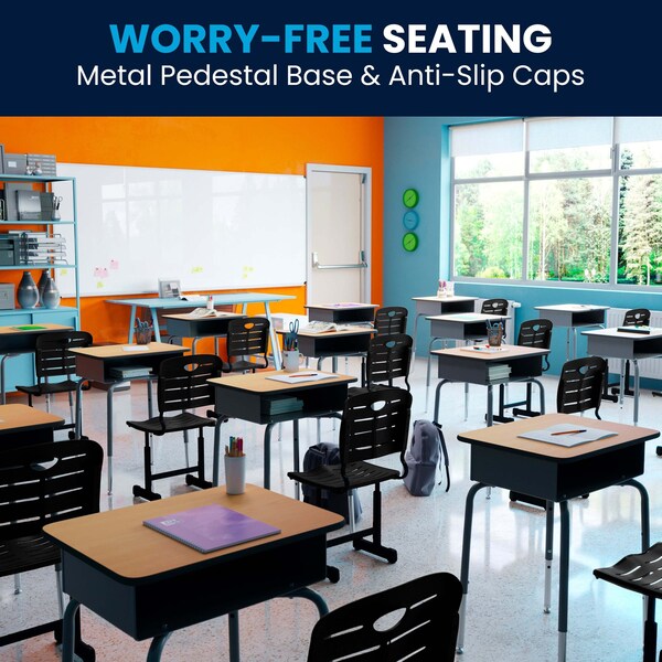 Flash Furniture Student Chair, Black Back, 16-1/4 in W 15-1/4" L 32-1/2" H, Adjustable, Plastic Seat - YU-YCX-09010-GG
