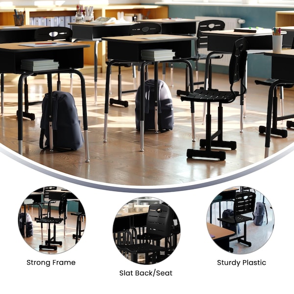 Flash Furniture Student Chair, Black Back, 16-1/4 in W 15-1/4" L 32-1/2" H, Adjustable, Plastic Seat - YU-YCX-09010-GG