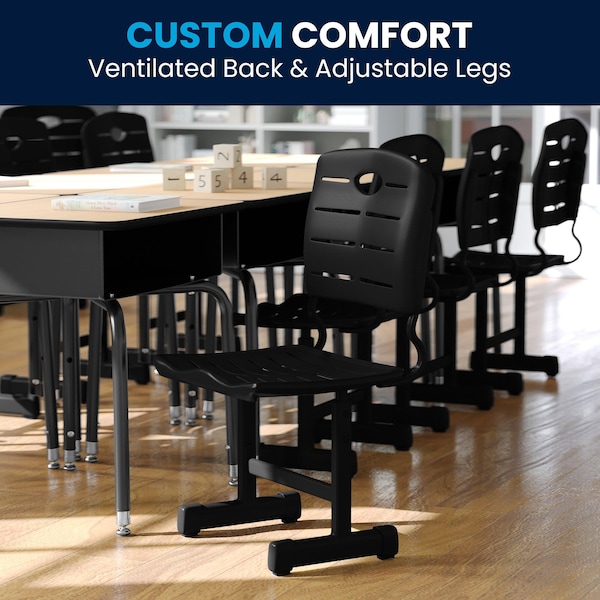 Flash Furniture Student Chair, Black Back, 16-1/4 in W 15-1/4" L 32-1/2" H, Adjustable, Plastic Seat - YU-YCX-09010-GG