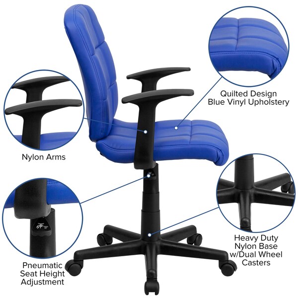 Flash Furniture Metal Contemporary Chair, 16-3/4" to 21-3/4, Fixed Arms, Blue - GO-1691-1-BLUE-A-GG