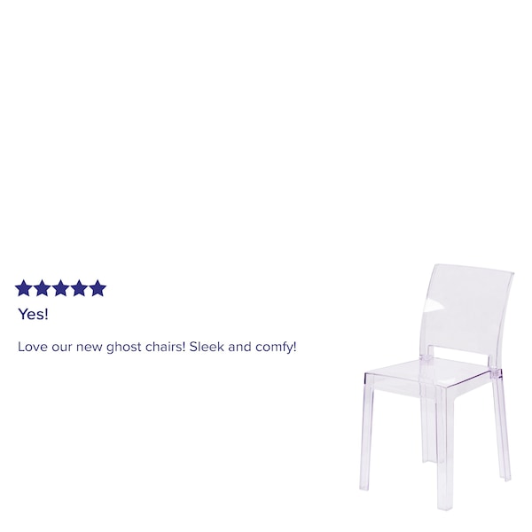 Flash Furniture Contemporary Ghost Chair, 15-3/4 in W 19-1/2" L 32-1/2" H - OW-SQUAREBACK-18-GG