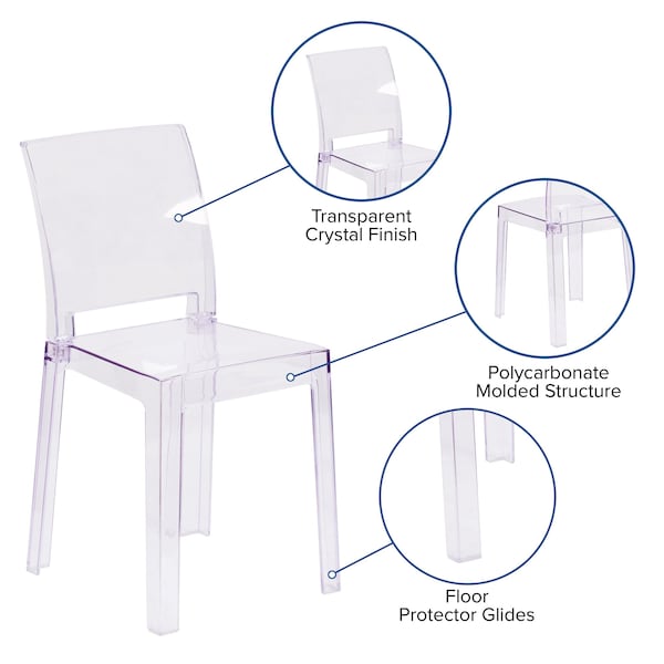 Flash Furniture Contemporary Ghost Chair, 15-3/4 in W 19-1/2" L 32-1/2" H - OW-SQUAREBACK-18-GG
