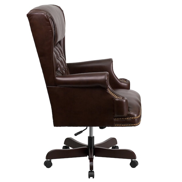 Flash Furniture Executive Chair Fixed Arms, 18-1/2" to 21" Height, Leather, Brown - CI-J600-BRN-GG