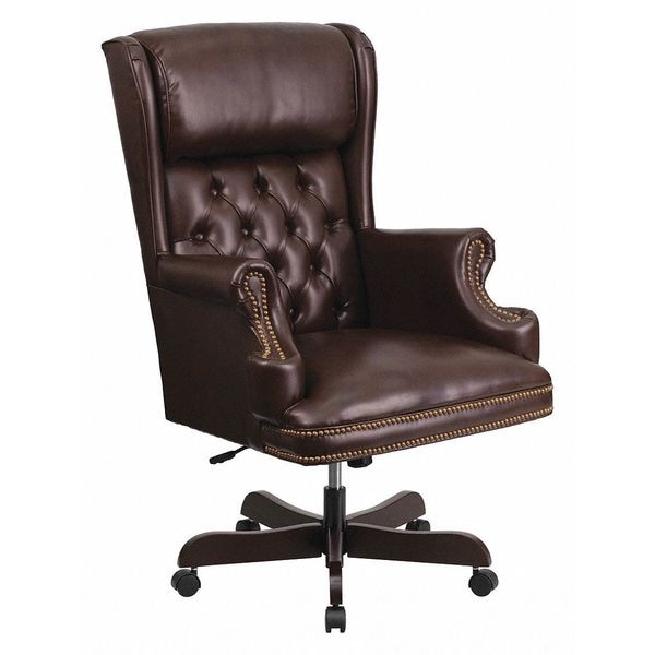 Flash Furniture Executive Chair Fixed Arms, 18-1/2" to 21" Height, Leather, Brown - CI-J600-BRN-GG