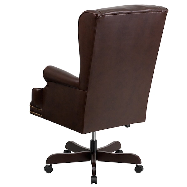 Flash Furniture Executive Chair Fixed Arms, 18-1/2" to 21" Height, Leather, Brown - CI-J600-BRN-GG