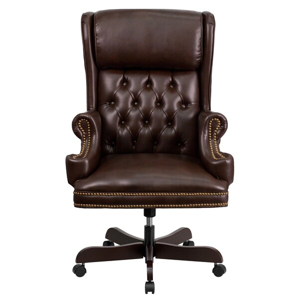 Flash Furniture Executive Chair Fixed Arms, 18-1/2" to 21" Height, Leather, Brown - CI-J600-BRN-GG