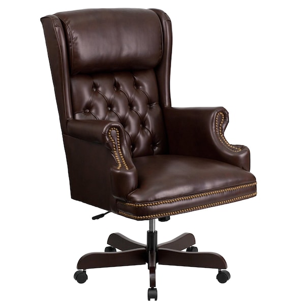 Flash Furniture Executive Chair Fixed Arms, 18-1/2" to 21" Height, Leather, Brown - CI-J600-BRN-GG