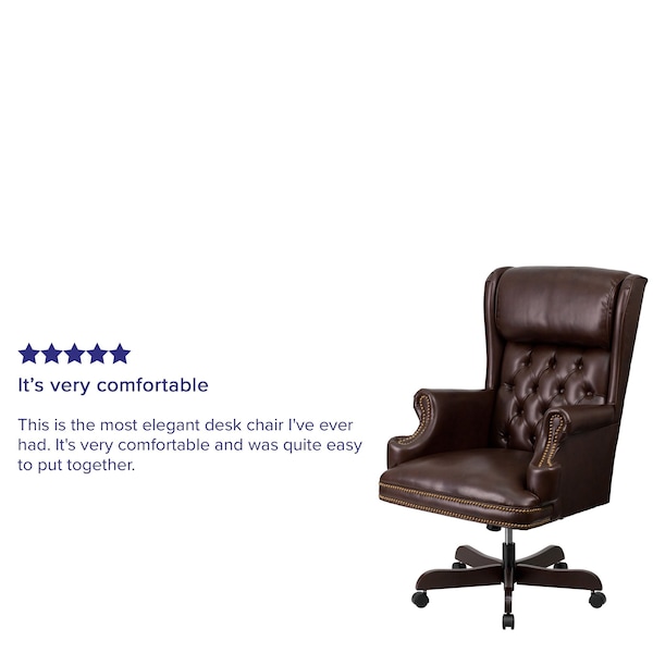 Flash Furniture Executive Chair Fixed Arms, 18-1/2" to 21" Height, Leather, Brown - CI-J600-BRN-GG