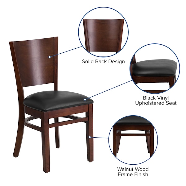Flash Furniture Lacey Restaurant Chair, Wood Back, 17-1/4 in W 20-1/2" L 33-1/2" H - XU-DG-W0094B-WAL-BLKV-GG