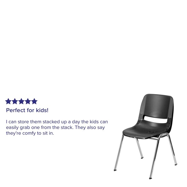 Flash Furniture Stack Chair, Plastic, Black, 18" H - RUT-18-BK-CHR-GG