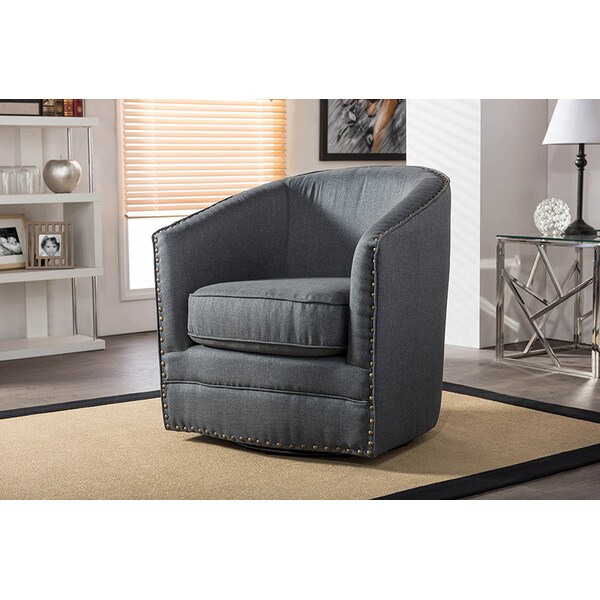 Baxton Studio Porter Classic Retro Grey Upholstered Swivel Tub Chair - 119-6665