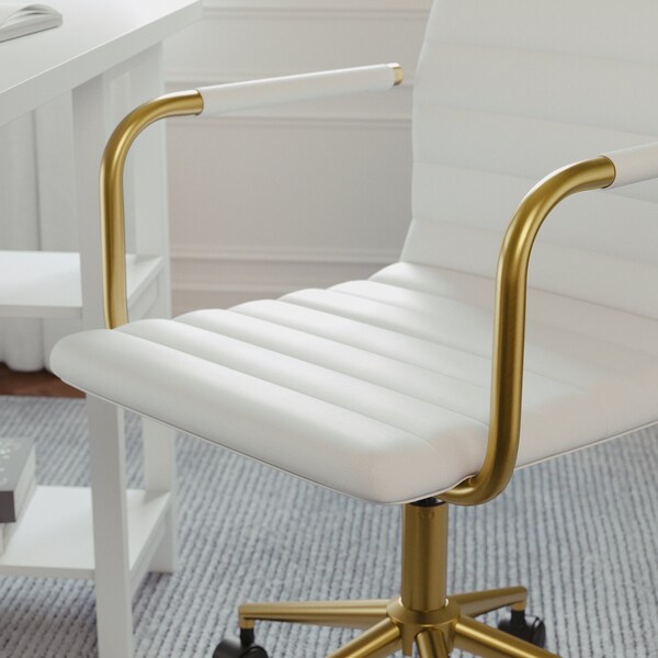 Martha Stewart Taytum Upholstered Office Chair in White/Polished Brass - CH-142370-WH-GLD-MS