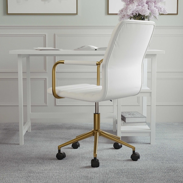 Martha Stewart Taytum Upholstered Office Chair in White/Polished Brass - CH-142370-WH-GLD-MS