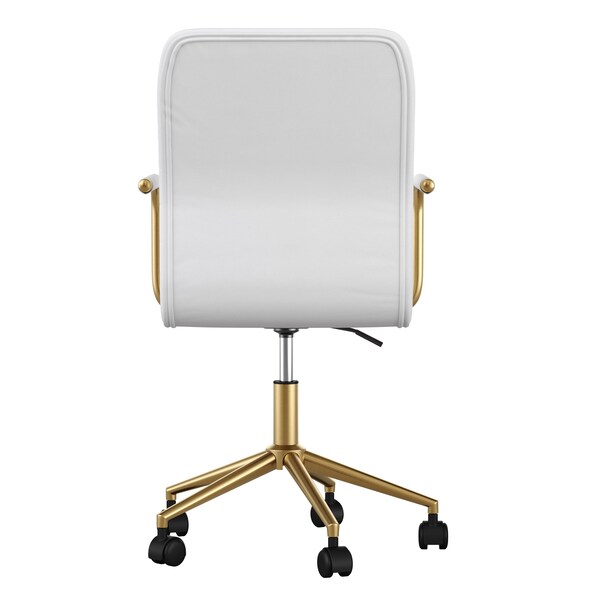 Martha Stewart Taytum Upholstered Office Chair in White/Polished Brass - CH-142370-WH-GLD-MS