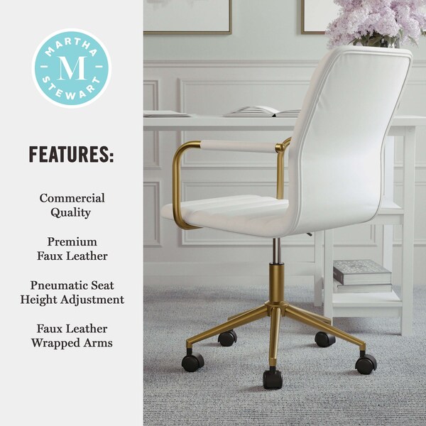 Martha Stewart Taytum Upholstered Office Chair in White/Polished Brass - CH-142370-WH-GLD-MS