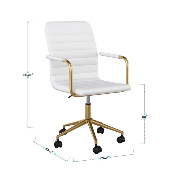 Martha Stewart Taytum Upholstered Office Chair in White/Polished Brass - CH-142370-WH-GLD-MS