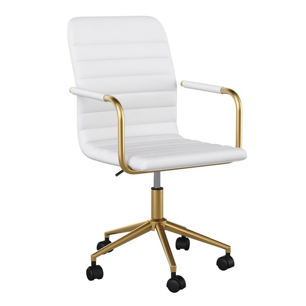 Martha Stewart Taytum Upholstered Office Chair in White/Polished Brass - CH-142370-WH-GLD-MS