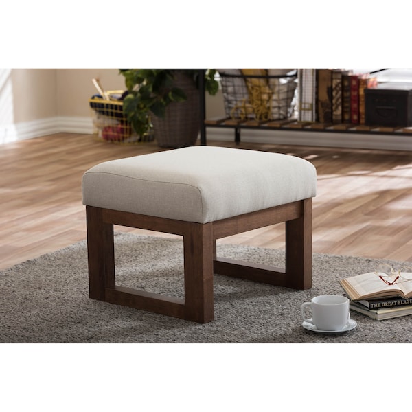 Baxton Studio Yashiya Mid-century Light Beige Upholstered Ottoman Stool - 123-6820