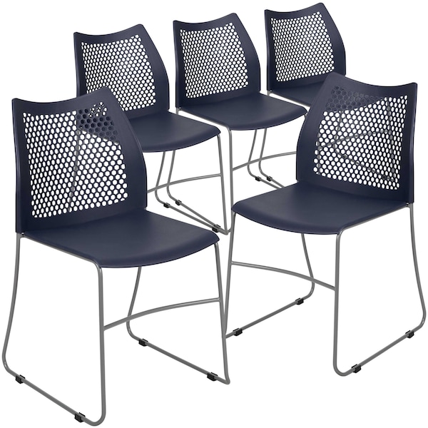 Flash Furniture Navy Plastic Stack Chair, PK5 - 5-RUT-498A-NY-GG
