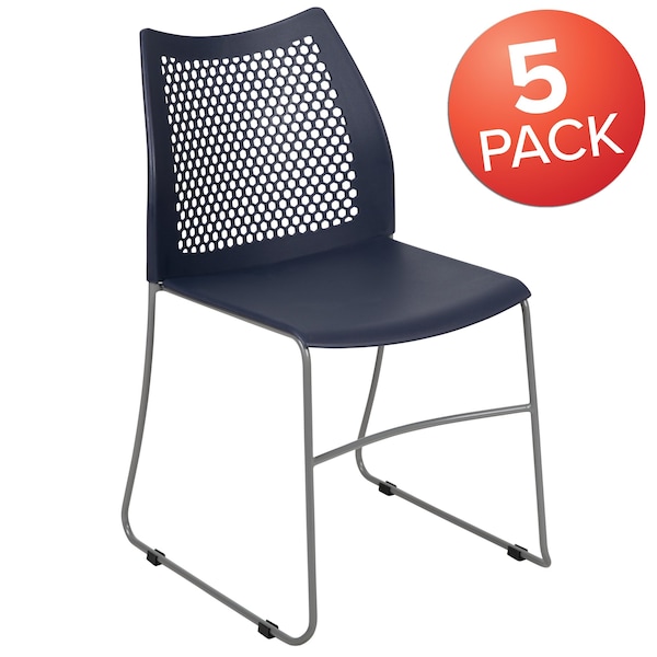 Flash Furniture Navy Plastic Stack Chair, PK5 - 5-RUT-498A-NY-GG