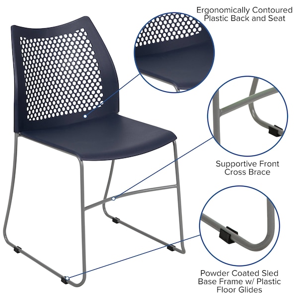Flash Furniture Navy Plastic Stack Chair, PK5 - 5-RUT-498A-NY-GG