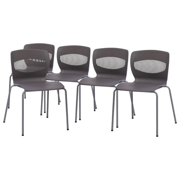 Flash Furniture Gray Plastic Stack Chairs with Lumbar Support, PK 5 - 5-RUT-NC618-GY-GG
