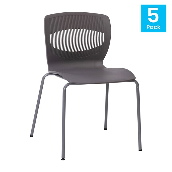 Flash Furniture Gray Plastic Stack Chairs with Lumbar Support, PK 5 - 5-RUT-NC618-GY-GG