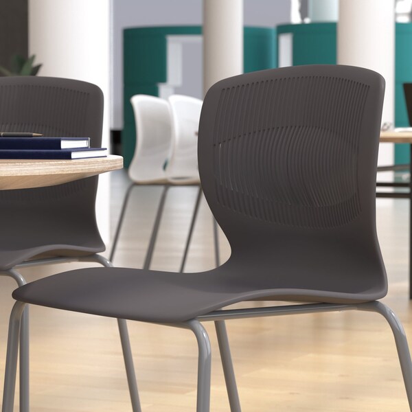 Flash Furniture Gray Plastic Stack Chairs with Lumbar Support, PK 5 - 5-RUT-NC618-GY-GG