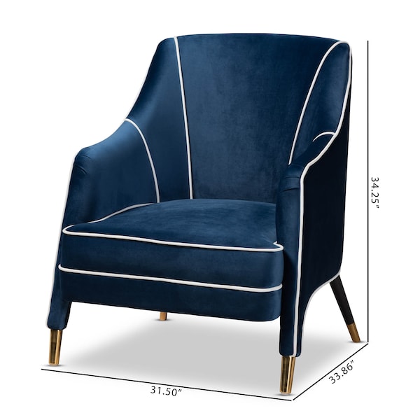 Baxton Studio Ainslie Navy Blue Velvet Upholstered Gold Finished Armchair - 159-9842