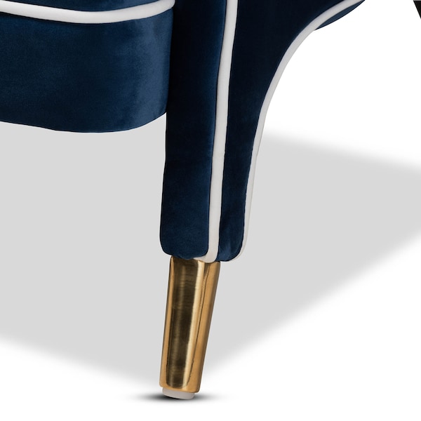 Baxton Studio Ainslie Navy Blue Velvet Upholstered Gold Finished Armchair - 159-9842