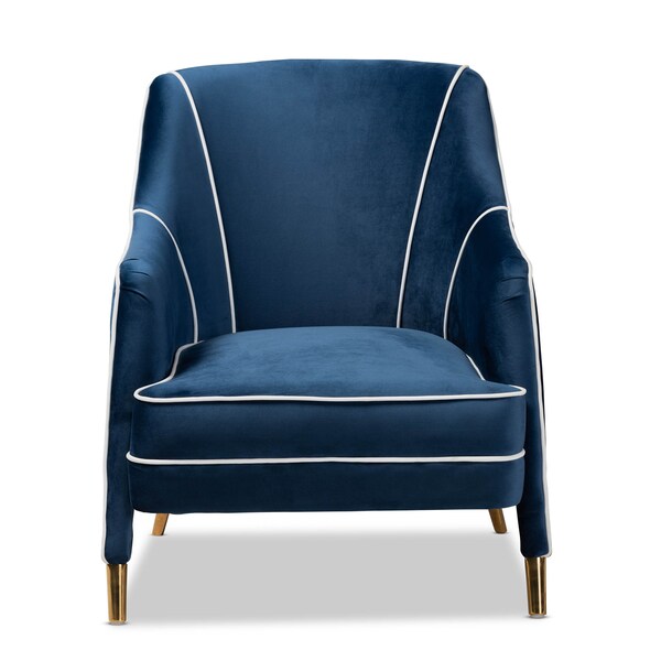 Baxton Studio Ainslie Navy Blue Velvet Upholstered Gold Finished Armchair - 159-9842