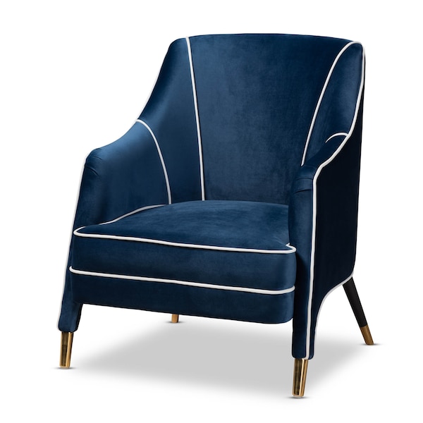 Baxton Studio Ainslie Navy Blue Velvet Upholstered Gold Finished Armchair - 159-9842