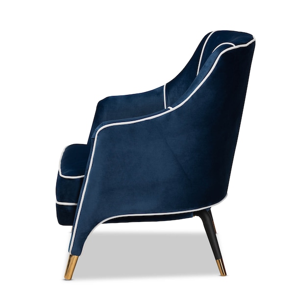 Baxton Studio Ainslie Navy Blue Velvet Upholstered Gold Finished Armchair - 159-9842