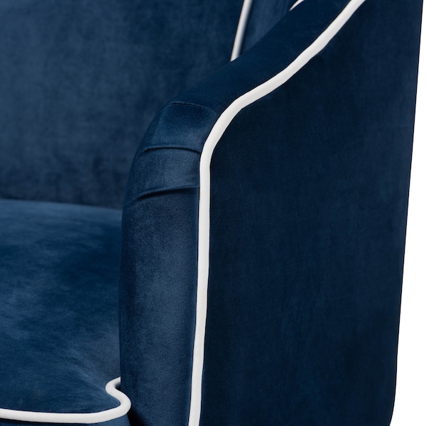 Baxton Studio Ainslie Navy Blue Velvet Upholstered Gold Finished Armchair - 159-9842