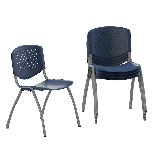Flash Furniture HERCULES Series 5 Pack 880 lb. Capacity Navy Plastic Stack Chair with Titanium Gray Powder Coated Frame - 5-RUT-F01A-NY-GG