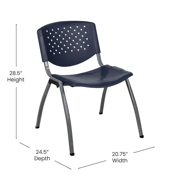 Flash Furniture HERCULES Series 5 Pack 880 lb. Capacity Navy Plastic Stack Chair with Titanium Gray Powder Coated Frame - 5-RUT-F01A-NY-GG