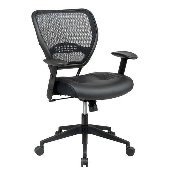 Office Star Managerial Chair Desk Chair, Adjustable Arms, 19" to 25" Height, Leather, Black - 5700E