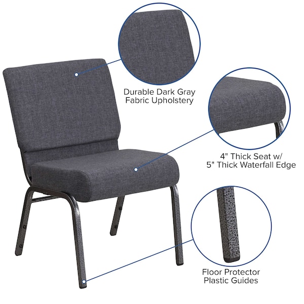 Flash Furniture Hercules Church Chair, Gray Back, 21-1/4 in W 25" L 33" H, Fabric Seat - FD-CH0221-4-SV-DKGY-GG