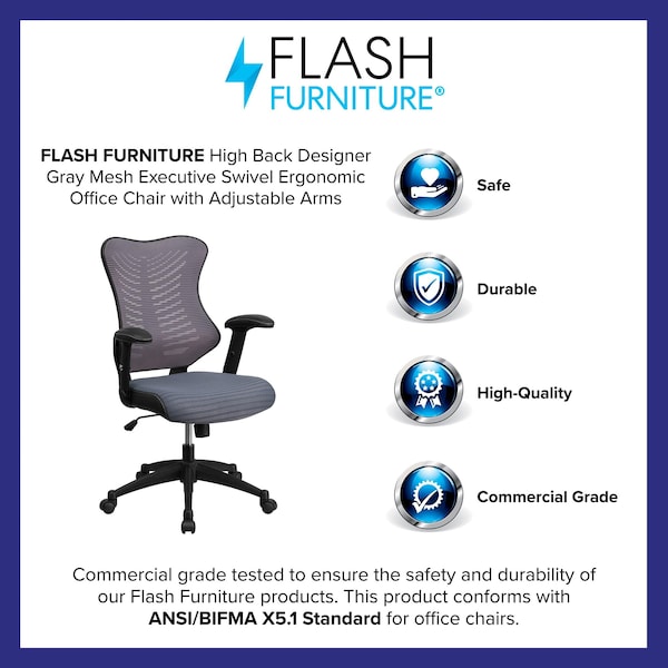 Flash Furniture Executive Chair, Gray  Seat, Mesh Back - BL-ZP-806-GY-GG