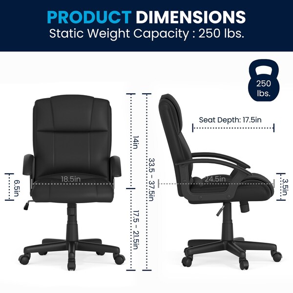 Flash Furniture Leather Task Chair, Black - CH-197220X000-BK-GG