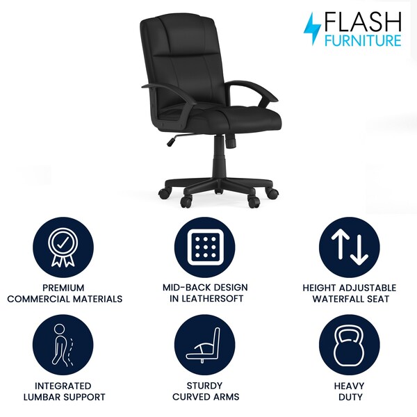 Flash Furniture Leather Task Chair, Black - CH-197220X000-BK-GG