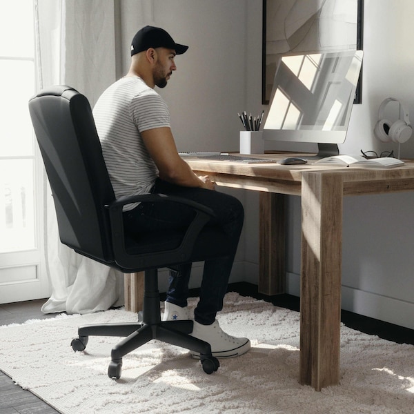Flash Furniture Leather Task Chair, Black - CH-197220X000-BK-GG